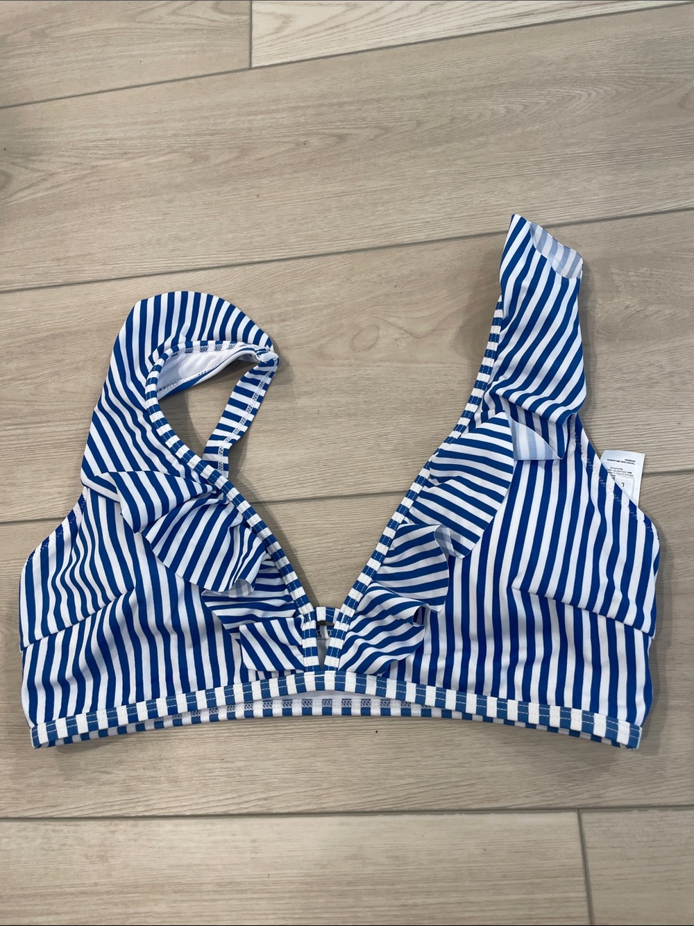Cupshe Blue and White Striped Ruffle Bikini Top - Girls